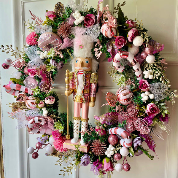 Large luxury pink nutcracker Christmas wreath