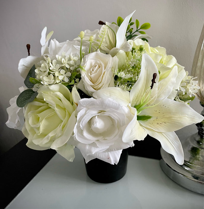 Luxury artificial white lily grave pot