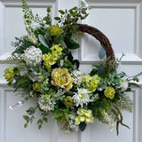 Luxury artificial green and white neutral year round wreath