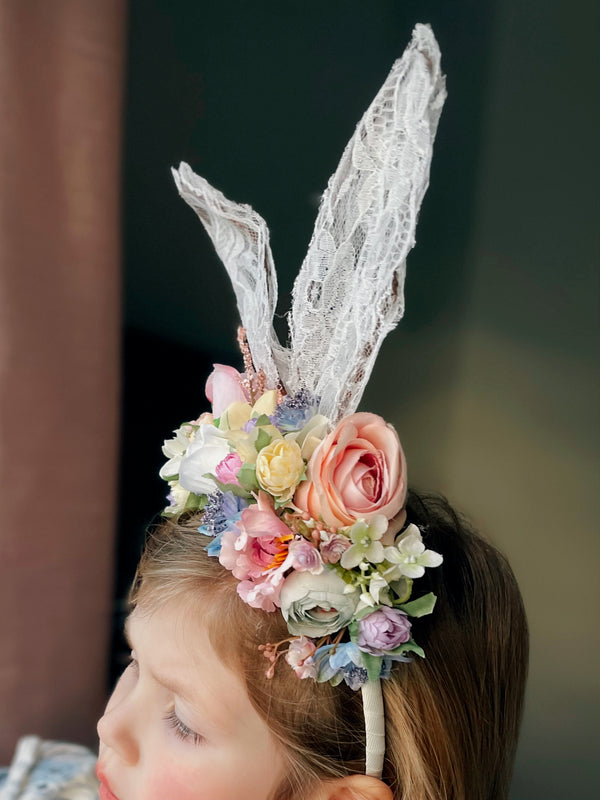 Bunny ear pastel flower headband crown