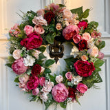 Large luxury year round pink peony and rose wreath