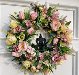 Lemon and Pink Large luxury Spring tulip rose wreath