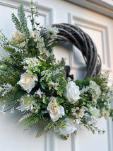 Large luxury white rose spring wreath year round