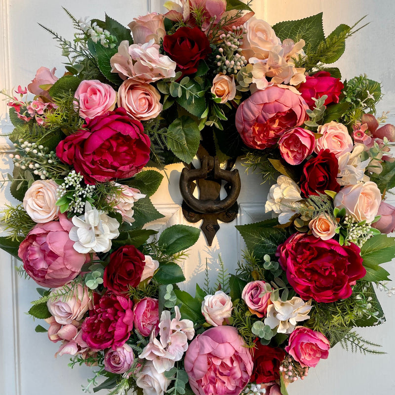 Large luxury year round pink peony and rose wreath