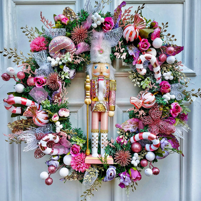 Large luxury pink nutcracker Christmas wreath