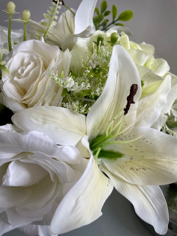Luxury artificial white lily grave pot