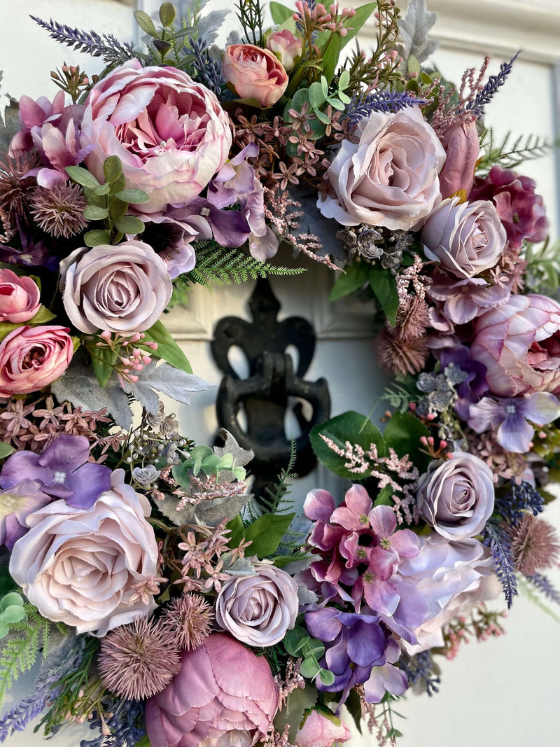 Large Luxury Artificial Year Round Pink and Purple Peony Wreath