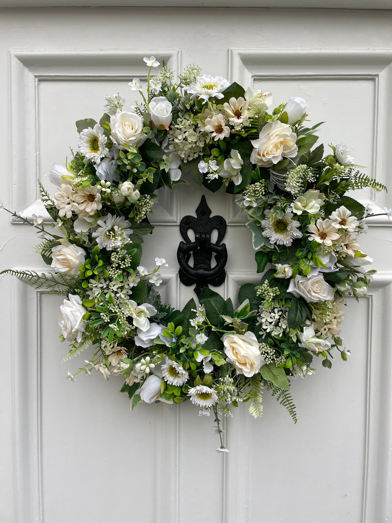 Luxury extra large neutral white and green Spring Year Round wreath
