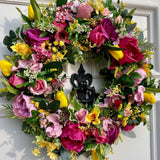 Large Bright Pink and Yellow Spring Tulip Wreath