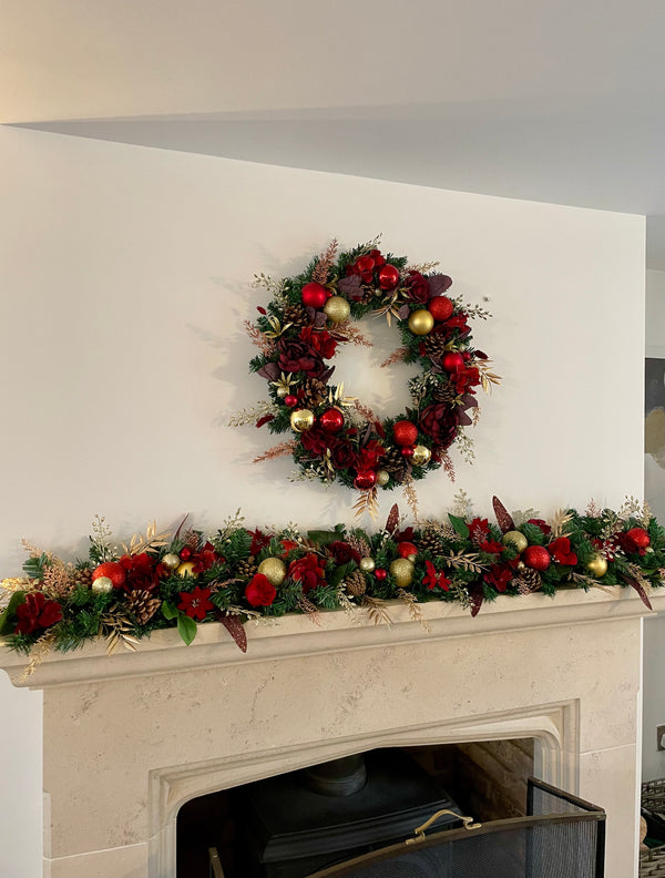 Luxury Fireplace Garland red, gold and green