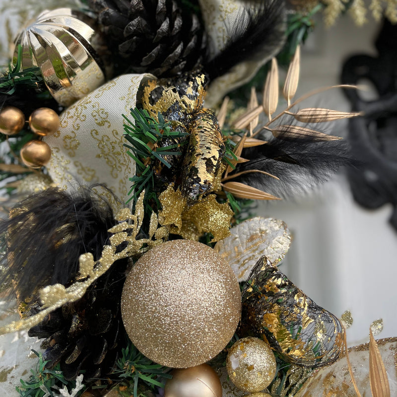 Extra Large Luxurious, glamorous black and gold Christmas wreath