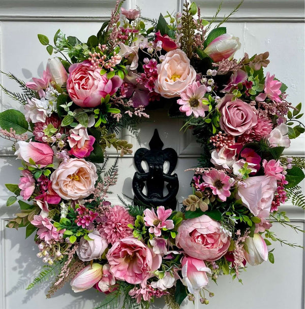 Large luxury pink peony and rose year round wreath