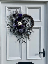 Large luxury Halloween purple and black spider wreath autumn
